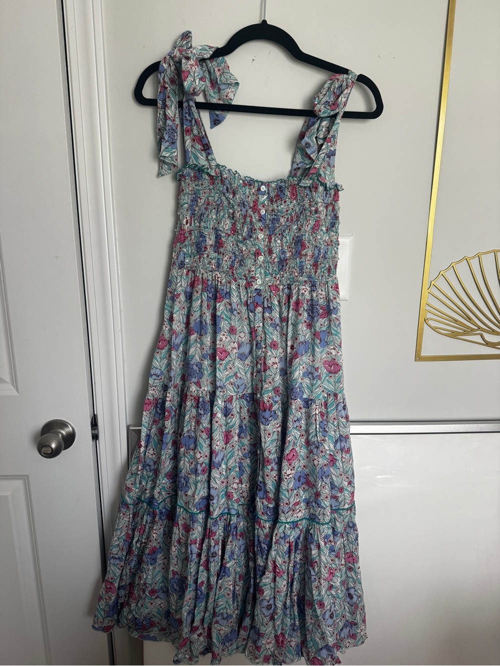 Poupette St. Barth Light Blue Floral Tie-Shoulder Midi Dress